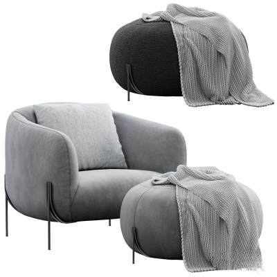 现代单人沙发 脚凳-D1